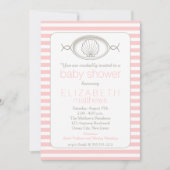Pink Clamshell Striped Beach Thema Baby Dusche Inv Einladung (Vorderseite)