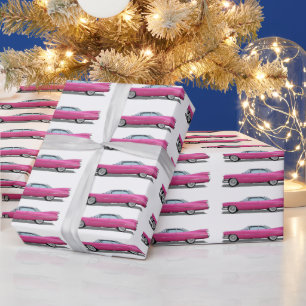 PINK CLASSIC CAR CADDY CHRISTMAS WRAPPPAPIER GESCHENKPAPIER