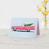 PINK CLASSIC CAR CLASSY CHRISTMAS Grußkarten Karte (Gelbe Blume)