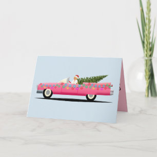 PINK CLASSIC CAR CLASSY CHRISTMAS Grußkarten Karte