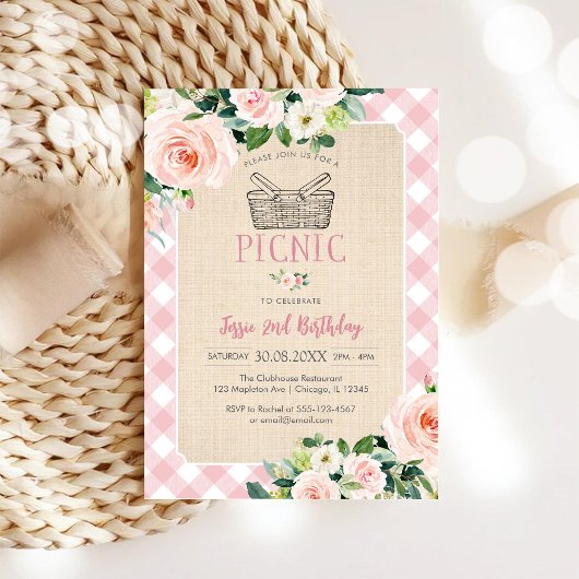 Pink Classic Picnic Birthday Invitation Einladung