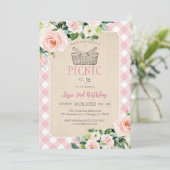 Pink Classic Picnic Birthday Invitation Einladung (Stehend Vorderseite)