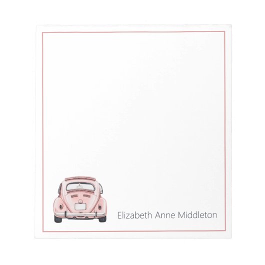 Pink Classic Vintag Buggy Bug Car Personalisiert Notizblock (Vorderseite)