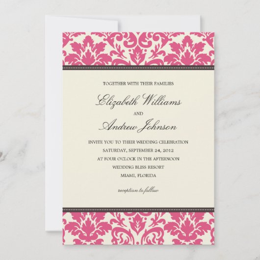 PINK CLASSY DAMASK| WEDERINVITATION EINLADUNG (Vorderseite)