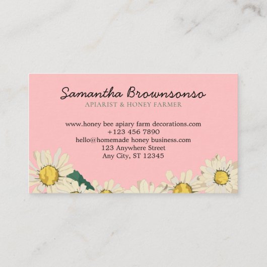 Pink Classy Heart Daisy Blume Honey Bee Visitenkarte (Rückseite)