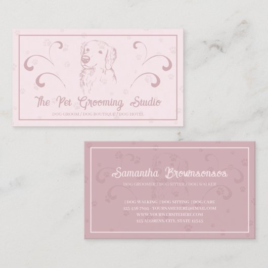 Pink Classy Stift Hund Golden Retriever Visitenkarte (Vorne/Hinten)