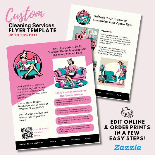 ⭐️ Pink Clearing Business Flyer Vorlage Retro 50er