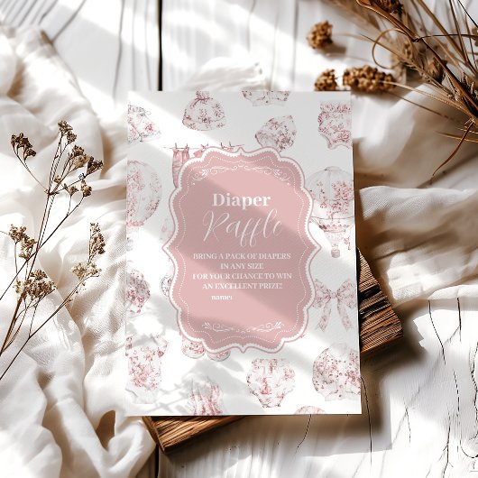 Pink Clothes Toile De Jouy Diapper Raffle Begleitkarte