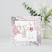 Pink Clothesline Baby Girl Dusche Einladung (Stehend Vorderseite)