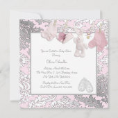 Pink Clothesline Baby Girl Dusche Einladung (Rückseite)