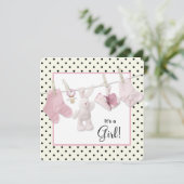 Pink Clothesline Baby Girl Dusche Einladung (Stehend Vorderseite)
