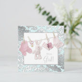 Pink Clothesline Baby Girl Duwer Einladungen (Stehend Vorderseite)