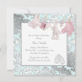 Pink Clothesline Baby Girl Duwer Einladungen (Rückseite)