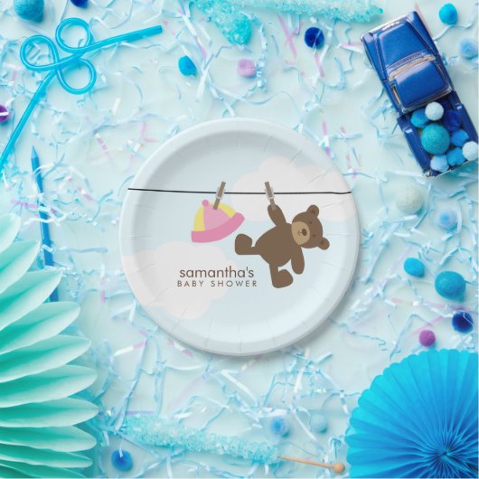 Pink Clothesline Babydusche Pappteller (Party)