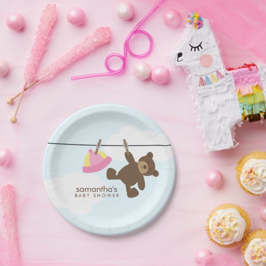 Pink Clothesline Babydusche Pappteller (Party)