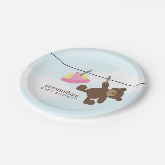 Pink Clothesline Babydusche Pappteller (Schrägansicht)