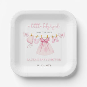 Pink Clothesline Coquette Bow Girl Babydusche Pappteller