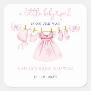 Pink Clothesline Coquette Bow Girl Babydusche Quadratischer Aufkleber