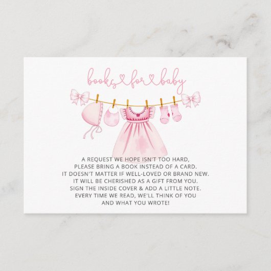 Pink Clothesline Girl Babydusche Buchanfrage Begleitkarte (Vorderseite)