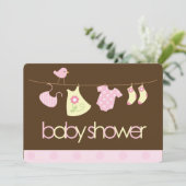 Pink Clothesline Girl Babydusche Einladung (Stehend Vorderseite)