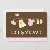 Pink Clothesline Girl Babydusche Einladung (Vorderseite)