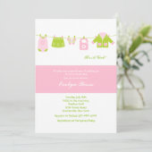 Pink Clothesline Kinderdusche Einladung (Stehend Vorderseite)