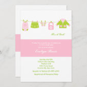 Pink Clothesline Kinderdusche Einladung (Vorne/Hinten)