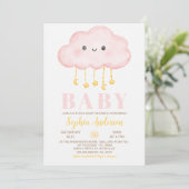 Pink Cloud Girl Babydusche Einladung (Stehend Vorderseite)