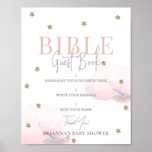 Pink Cloud Gold Star Baby Dusche Bibel Gästebuch