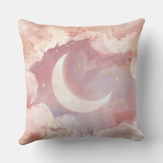 Pink Cloud & Moon Throw Pillow – Lullaby QR Code Kissen (Rückseite)