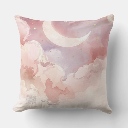Pink Cloud & Moon Throw Pillow – Lullaby QR Code Kissen (Vorderseite)