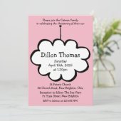 Pink Cloud on a String Christening Baptisse Einladung (Stehend Vorderseite)