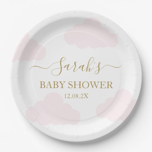 Pink Clouds Baby Shower Girl Pappteller (Vorderseite)