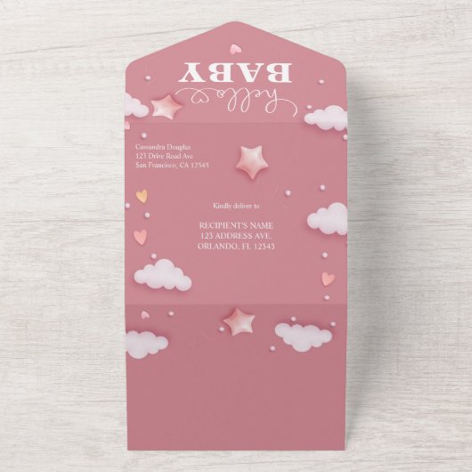 Pink Clouds Hello Baby Dusche All In One Einladung (Außenbereich)