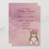 Pink Clouds Niedlich Teddy Bear Baby Dusche Einladung (Vorne/Hinten)