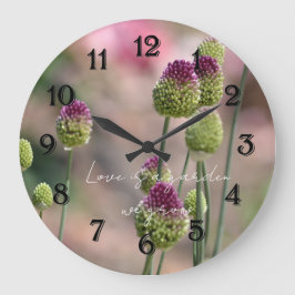 Pink Clover Flowers Photography   Große Wanduhr
