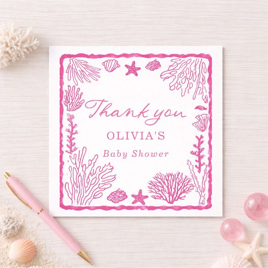 Pink Coastal Baby Shower  Dankeskarte
