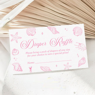 Pink Coastal Baby Shower Diaper Raffle Ticket Begleitkarte