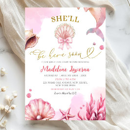 Pink Coastal She'll Be Here Soon Baby Shower Einladung