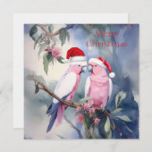 Pink Cockatoos Weihnachtsmannmütze Frohe Weihnacht Feiertagskarte (Vorne/Hinten)
