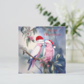 Pink Cockatoos Weihnachtsmannmütze Frohe Weihnacht Feiertagskarte (Stehend Vorderseite)