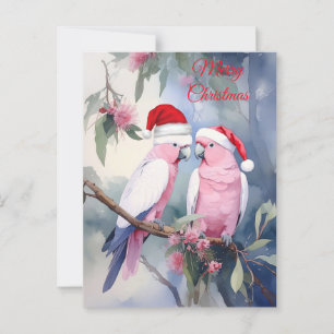 Pink Cockatoos Weihnachtsmannmütze Frohe Weihnacht Postkarte