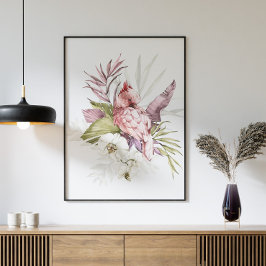 Pink Cockatop Parrot Wasserfarbe Kunst Poster