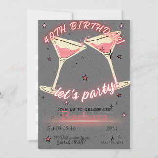 Pink Cocktail 40th Birthday instant download Save The Date