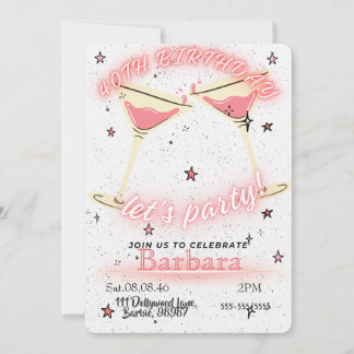 Pink Cocktail 40th Birthday Invitation Save The Date