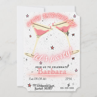 Pink Cocktail 40th Birthday Invitation Save The Date