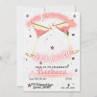 Pink Cocktail 40th instant download birthday Save The Date