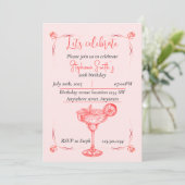 Pink Cocktail Birthday Invitation - Summer Vibe Einladung (Stehend Vorderseite)