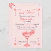Pink Cocktail Birthday Invitation - Summer Vibe Einladung (Vorne/Hinten)