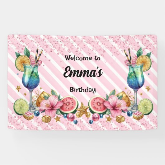 Pink Cocktail Candy Glitzer Geburtstag Banner (Horizontal)